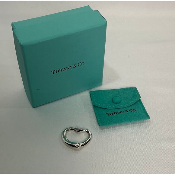 Tiffany & Co diamond open heart pendant 925 silver Elsa Peretti